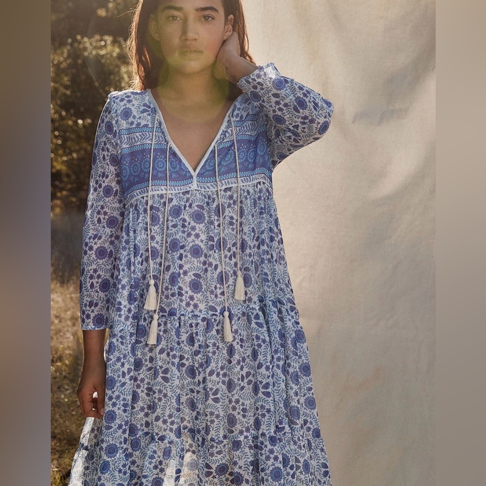 Rare Christy Dawn The Paloma Dress in blue Paisley oversized fit Spring Summer